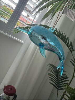 RARE - NIB Pottery Barn Blue Glass Narwhal Christmas Ornament